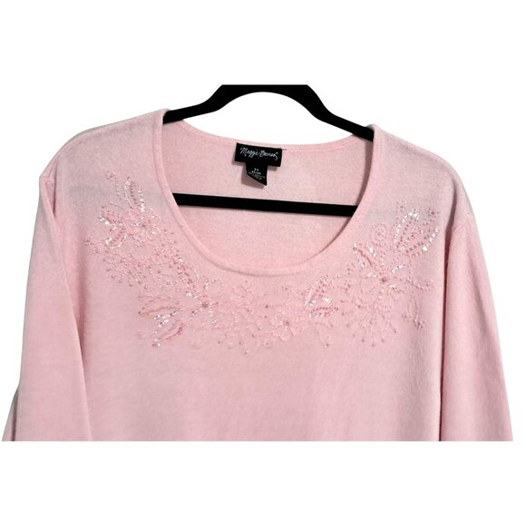 VIntage 1993 Maggie Barnes Womens 2X Pink Beaded Sweater Sequin Floral Plus Size - Picture 6 of 9